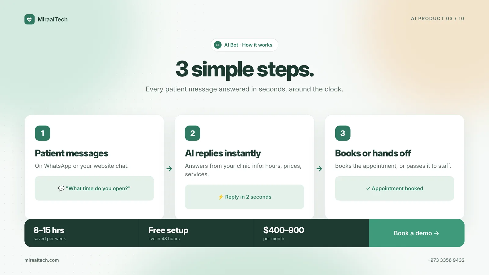 How the clinic AI Bot replies and hands clinical questions to staff