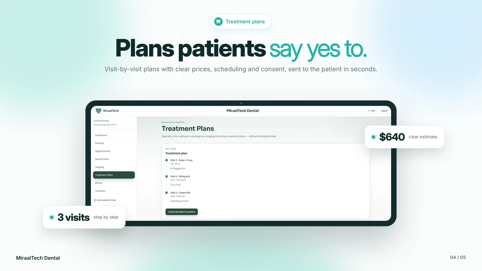 Dental treatment plans on screen