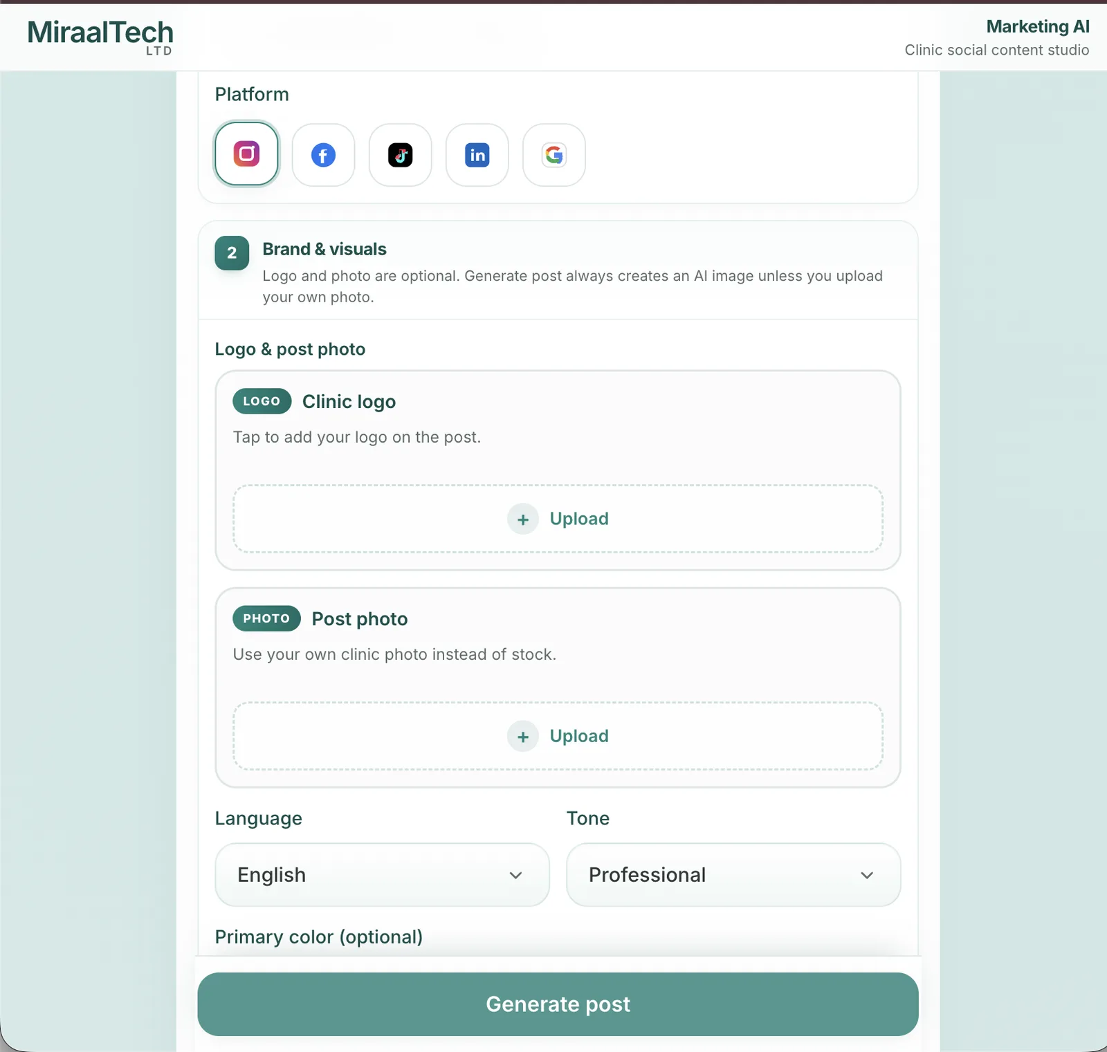 Social Ad Posts studio where a clinic writes the offer for an ad