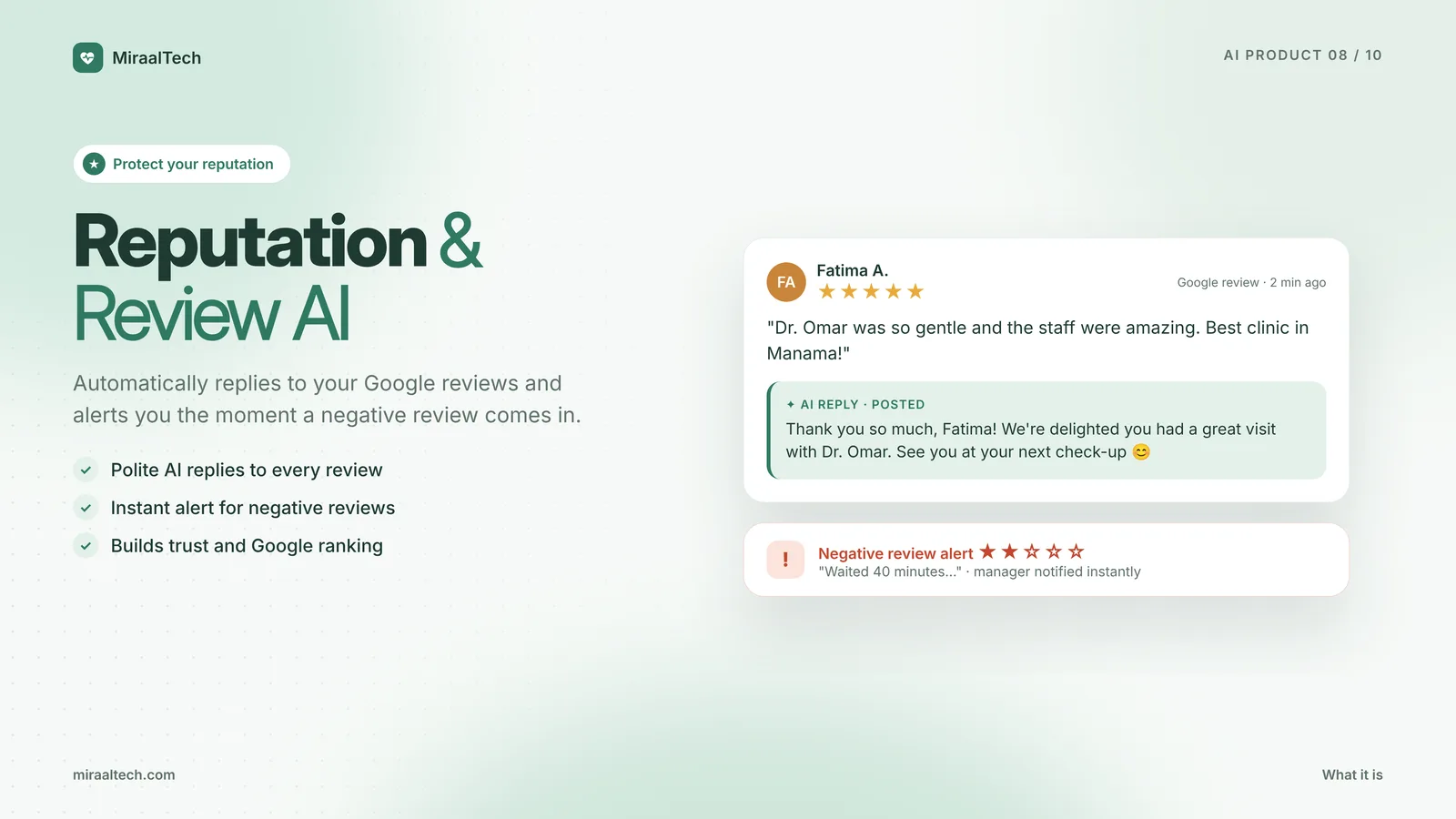 Reputation and Review AI drafting clinic review replies