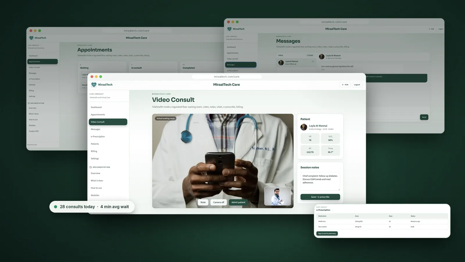 MiraalTech Care telehealth visit on screen